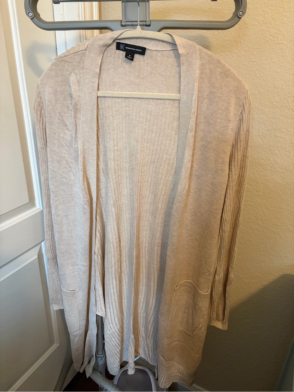 INC International Concepts Light Cream Open-Front Long Cardigan